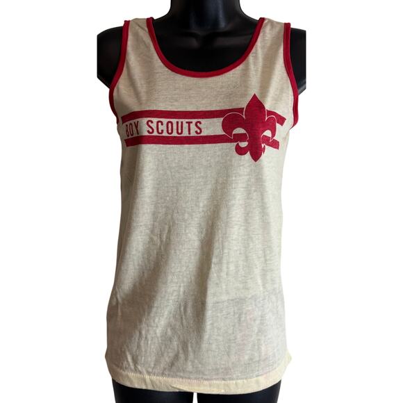 Vintage Boy Scouts Tank Top Ringer Red White Graphic USA Made Large - Picture 4 of 7